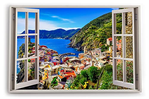 Paul Sinus Bilder Fensterblick 120x80cm Vernazza Italien Küstendorf Meer Mittelmeer Sommer Kunstdruck Wanddeko Wand Wohnzimmer von Paul Sinus