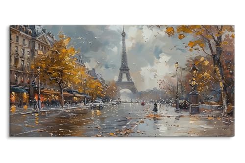 Paul Sinus Bilder auf Leinwand 120x60cm Paris Eiffelturm Straße Herbst Herbstblätter Kunstvoll von Paul Sinus