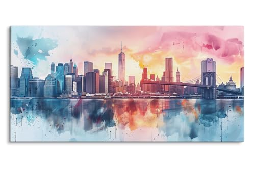 Paul Sinus Bilder auf Leinwand 120x60cm Wolkenkratzer Skyline Großstadt Metropole Kunstvoll von Paul Sinus