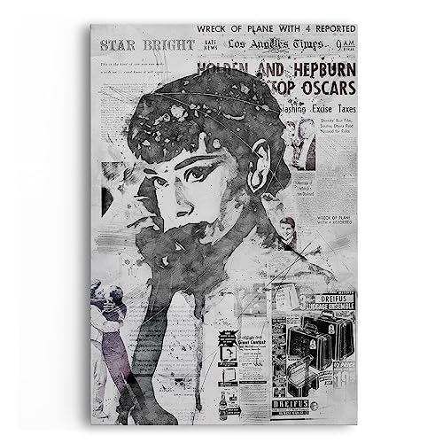 Paul Sinus Filmstar Audrey Hepburn Kunstvoll Schwarz Weiß Newspaper Art von Paul Sinus