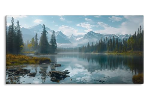 Paul Sinus Gerahmtes Bild auf Leinwand 120x60cm Natur Alaska Berge See Bergsee Tannen von Paul Sinus