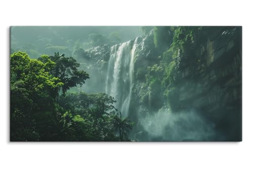 Paul Sinus Gerahmtes Bild auf Leinwand 120x60cm Regenwald Natur Berge Klippen Wasserfall Felsen von Paul Sinus