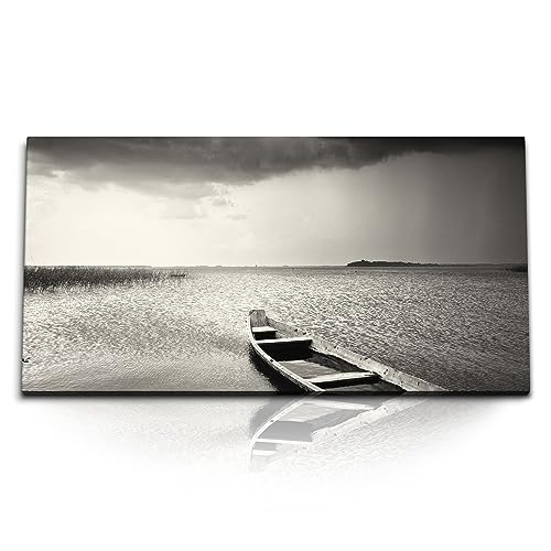 Paul Sinus Kunstdruck Bilder 120x60cm Altes Fischerboot See Meer Regenwolken Düster von Paul Sinus