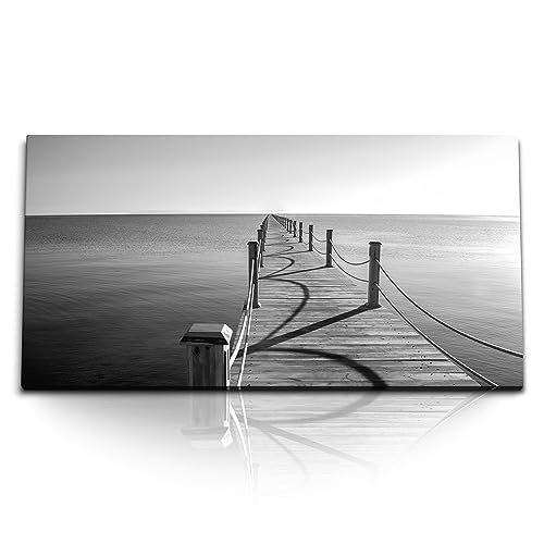 Paul Sinus Kunstdruck Bilder 120x60cm Schwarz Weiß Fotografie Holzsteg Meer Horizont Grau von Paul Sinus