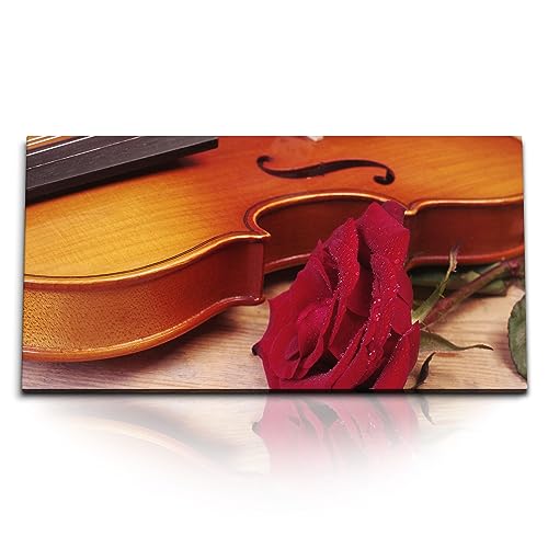Paul Sinus Kunstdruck Bilder 120x60cm Violine Geige rote Rose Rosenrot Blume Musik von Paul Sinus