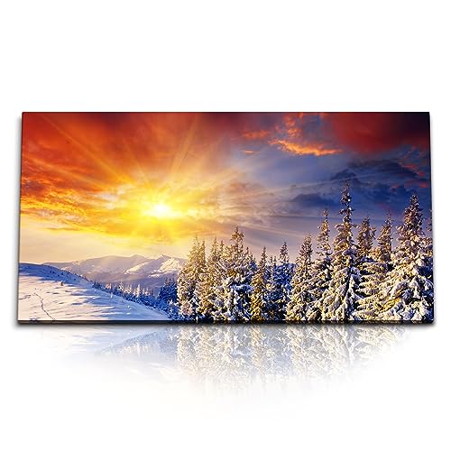 Paul Sinus Kunstdruck Bilder 120x60cm Winterlandschaft Berge Sonnenuntergang Tannen Schnee von Paul Sinus
