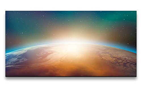 Paul Sinus Leinwandbild 120x60cm Erde Planet Weltall Sonnenuntergang Atmosphäre Sterne von Paul Sinus