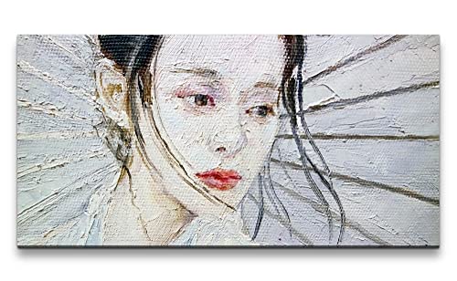 Paul Sinus Leinwandbild 120x60cm Geisha Malerisch Sonnenschirm junge Frau Kunstvoll von Paul Sinus