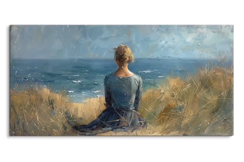 Paul Sinus Leinwandbild gerahmt 120x60cm Meer Horizont junge Dame Strand Kunstvoll von Paul Sinus