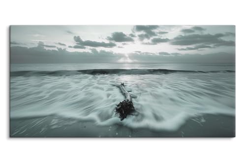 Paul Sinus Leinwandbild gerahmt 120x60cm Schwarz Weiß Meer Treibholz Horizont Strand von Paul Sinus