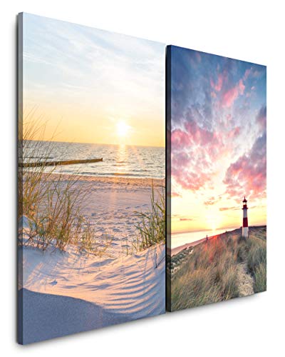 Paul Sinus Leinwandbilder 2 Stück je 40x60cm Sonnenaufgang Strand Leuchtturm Meer von Paul Sinus