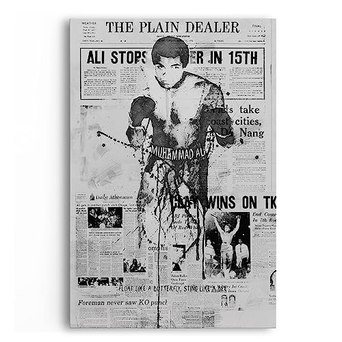 Paul Sinus Newspaper Art Muhammed Ali alte Zeitungsartikel Schwarz Weiß Kunstvoll von Paul Sinus