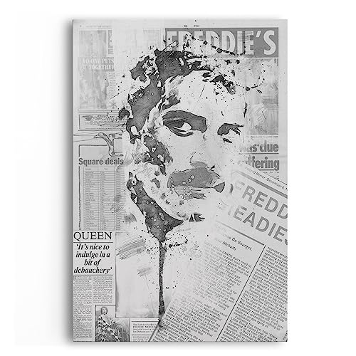 Paul Sinus Porträt von Musiklegende Freddie Mercury Schwarz Weiß Zeitung Kunstvoll von Paul Sinus