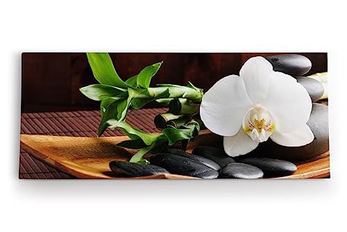 Paul Sinus Wandbild 120x50cm Feng Shui Orchidee weiße Blüte schwarze Steine Harmonie von Paul Sinus