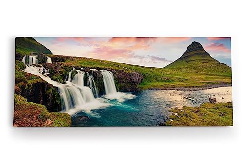Paul Sinus Wandbild 120x50cm Island Kirkjufellsfoss Landschaft Berge Grün Wasserfall von Paul Sinus