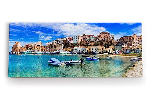 Paul Sinus Wandbild 120x50cm Italienisches Küstendorf Häuser Hafen Boote Mittelmeer von Paul Sinus