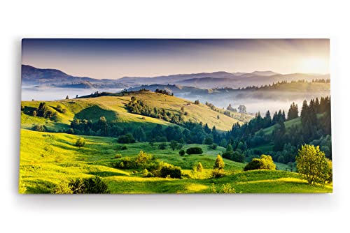 Paul Sinus Wandbild 120x60cm Berge Hügel Wiese Landschaft Grün Nebel Morgentau von Paul Sinus