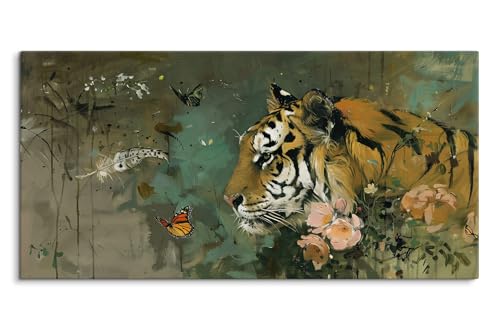 Paul Sinus Wandbild 120x60cm Kunstwerk Tiger Blumen Schmetterlinge Raubkatze von Paul Sinus