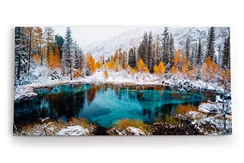 Paul Sinus Wandbild 120x60cm Teich im Winter Schnee Tannen Tannenwald Natur von Paul Sinus