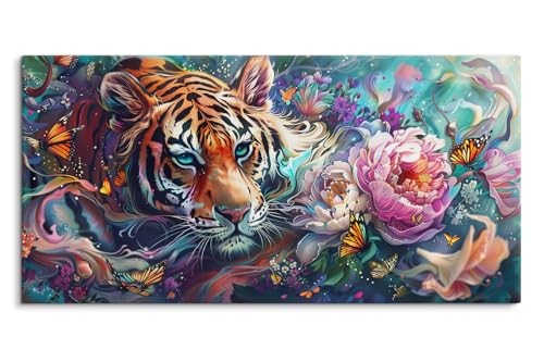 Paul Sinus Wandbild 120x60cm Tiger Blumen Schmetterlinge Farbenfroh Kunstvoll von Paul Sinus