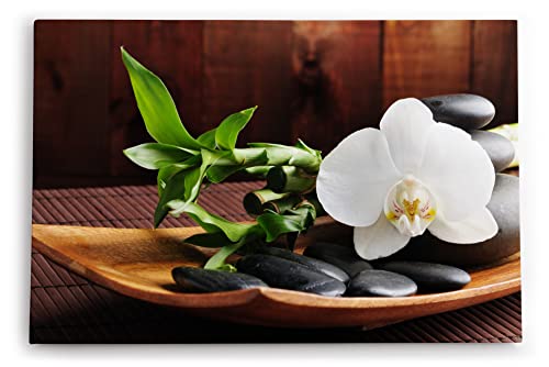 Paul Sinus Wandbild 120x80cm Feng Shui Orchidee weiße Blüte schwarze Steine Harmonie von Paul Sinus