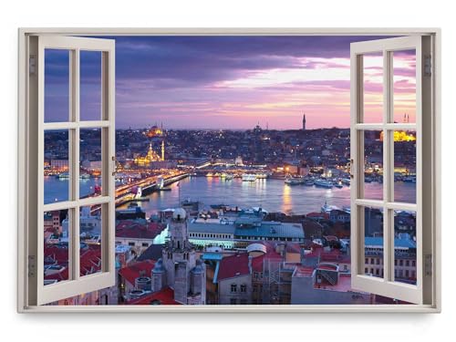 Paul Sinus Wandbild 120x80cm Fensterbild Istanbul Türkei Horizont Sonnenuntergang Stadtlichter von Paul Sinus