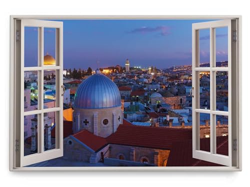 Paul Sinus Wandbild 120x80cm Fensterbild Jerusalem bei Nacht Stadtlichter Historisch von Paul Sinus