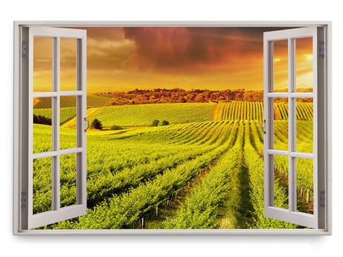 Paul Sinus Wandbild 120x80cm Fensterbild Landschaft Natur Weinberge Toskana Sonnenschein von Paul Sinus