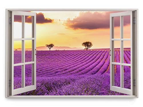 Paul Sinus Wandbild 120x80cm Fensterbild Lavendel Lavendelfeld Farbenfroh Sonnenuntergang von Paul Sinus