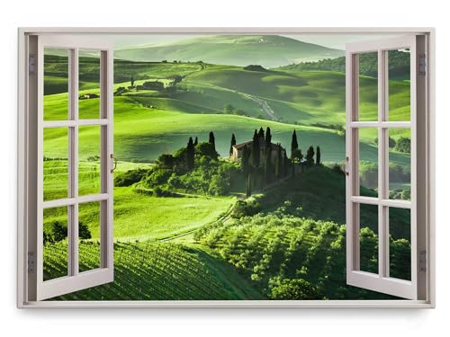 Paul Sinus Wandbild 120x80cm Fensterbild Toskana Italien Natur Grün Landschaft Landhaus von Paul Sinus