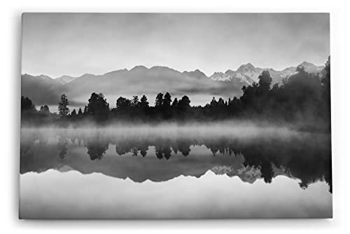 Paul Sinus Wandbild 120x80cm See Berge Landschaft Schwarz Weiß Bäume von Paul Sinus