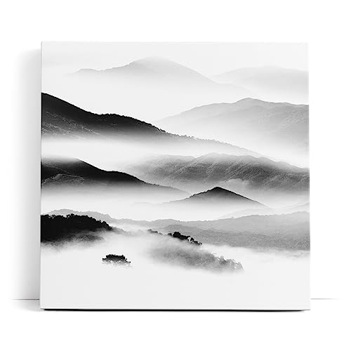 Paul Sinus Wandbild 80x80cm Berge Nebel Schwarz Weiß Berglandschaft Kunstvoll von Paul Sinus