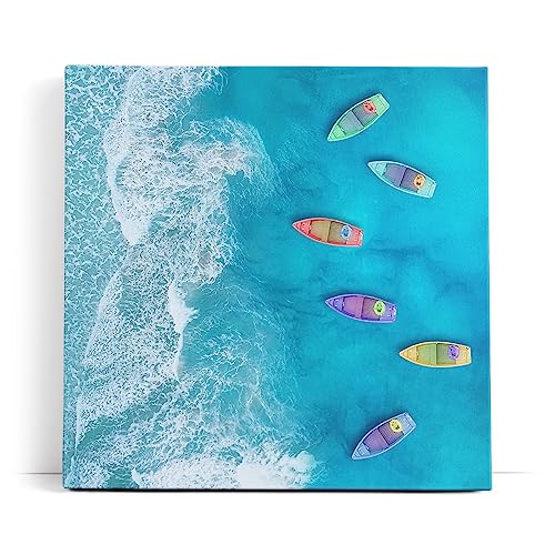 Paul Sinus Wandbild 80x80cm Luftaufnahme Strand Blau Meer Wellen Vogelperspektive Boote von Paul Sinus