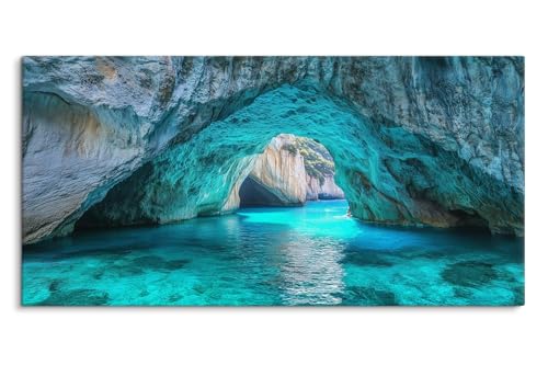 Paul Sinus Wandbild auf Leinwand in 120x60cm Höhle Wasser Blau Natur Licht Felsen Leinwandbild von Paul Sinus