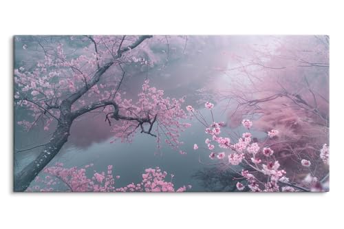 Paul Sinus Wandbild auf Leinwand in 120x60cm Kirschblüten Wasser Nebel Rosa Natur Frühling Ruhe Leinwandbild von Paul Sinus