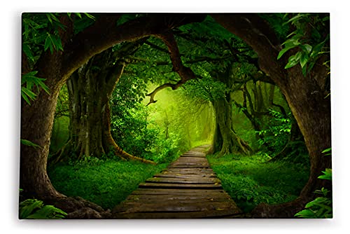 Paul Sinus Wandbilder Deko Kunstdruck 90x60cm Grüner Wald Märchenhaft Bäume Holzweg Märchenwald von Paul Sinus
