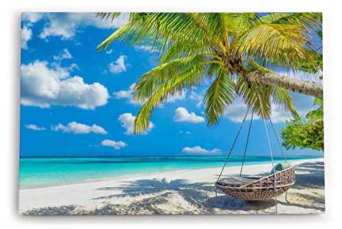Paul Sinus Wandbilder Deko Kunstdruck 90x60cm Karibik Traumstrand Sand Meer Palmen Sonnenschein von Paul Sinus