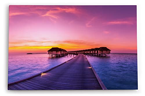 Paul Sinus Wandbilder Deko Kunstdruck 90x60cm Malediven Meer Holzsteg Sonnenuntergang Bungalows von Paul Sinus