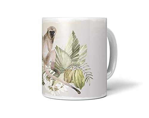 Tasse Porzellan Tier Motiv Affe Blumen Exotisch Tropisch Kunstvoll Pastelltöne von Paul Sinus