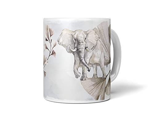 Tasse Porzellan Tier Motiv Elefant Pflanzen Wasserfarben Aquarell von Paul Sinus
