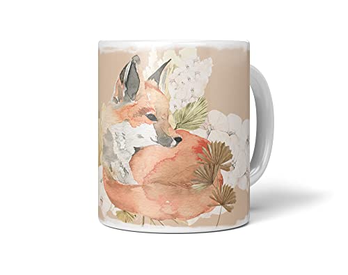 Tasse Porzellan Tier Motiv Fuchs Blumen Blüten Wasserfarben Kunstvoll von Paul Sinus