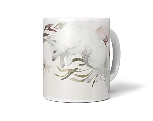 Tasse Porzellan Tier Motiv Polarfuchs weißer Fuchs Blumen Wasserfarben von Paul Sinus