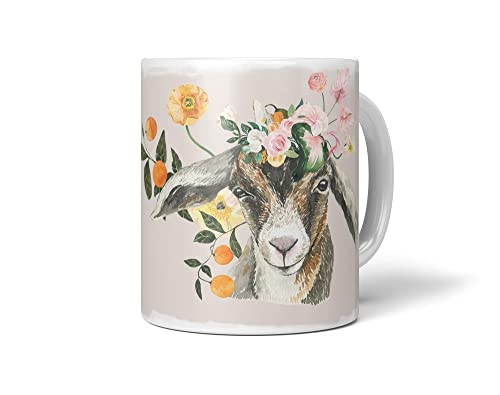 Tasse Porzellan Tier Motiv süße kleine Ziege mit Blumen Blüten Niedlich von Paul Sinus