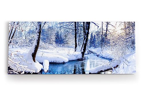 Wandbild 120x50cm Bach im Wald Winter Schnee Winterlandschaft Weiß von Paul Sinus