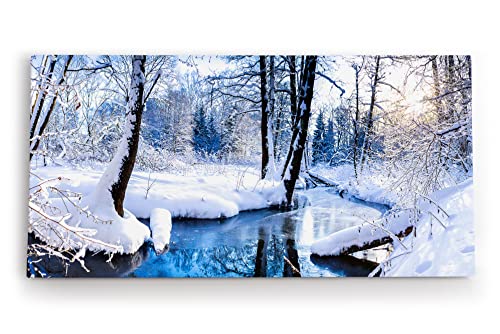 Wandbild 120x60cm Bach im Wald Winter Schnee Winterlandschaft Weiß von Paul Sinus
