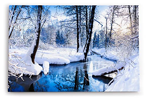 Wandbild 120x80cm Bach im Wald Winter Schnee Winterlandschaft Weiß von Paul Sinus