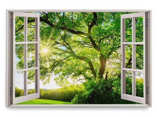 Wandbild 120x80cm Fensterbild Grüne Baumkrone Baum Natur Landschaft Sommer von Paul Sinus