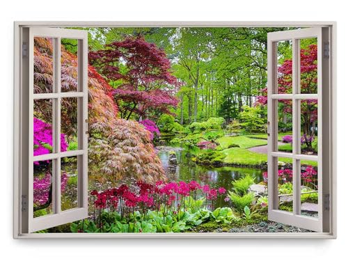 Wandbild 120x80cm Fensterbild Japanischer Garten Grün Natur Park Teich von Paul Sinus