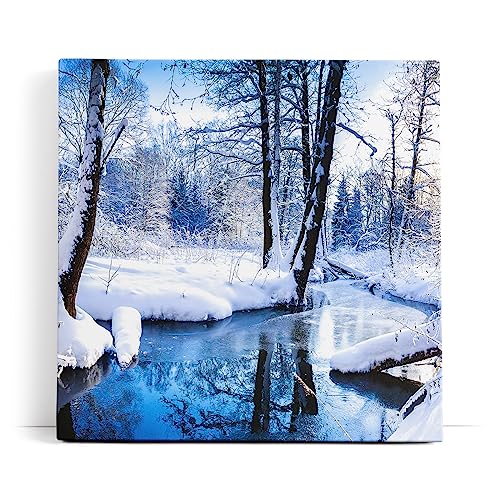 Wandbild 80x80cm Bach im Wald Winter Schnee Winterlandschaft Weiß von Paul Sinus