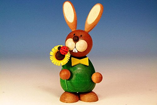 Osterdeko Osterhasenfigur Hase stehend mit Sonnenblume Figur aus Holz, handgemacht, Volkskunst aus dem Erzgebirge als Dekoration für Ostern, 12 cm von Rudolphs Schatzkiste